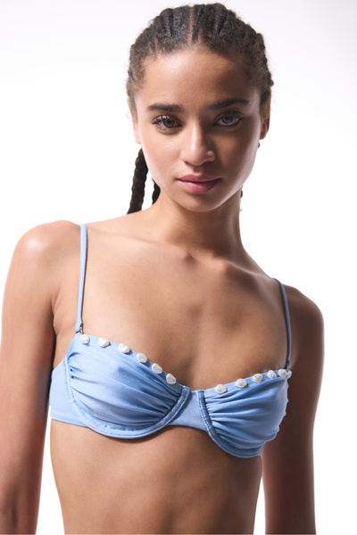 Penti Seashell Beaded Blue Underwire Bikini Top - Gamze Erçel Collection