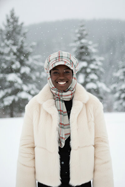 fidan bone قبعة صوفية مع وشاح منقوشة بألوان رمادي-بورجوندي-دخاني، طرحة جاهزة،...