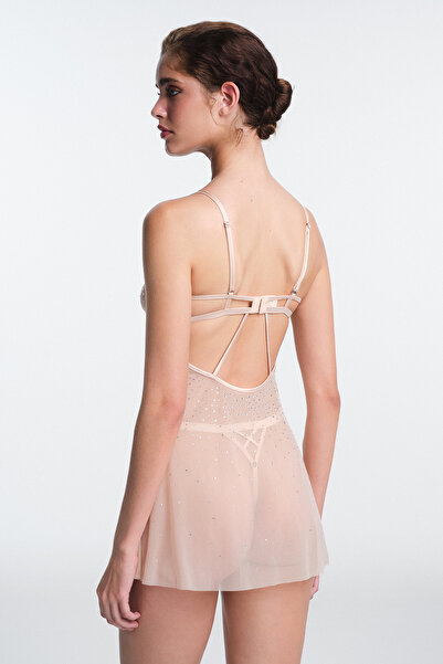 Penti Beige Sandy Stone Detailed Unpadded Underwire-Free Babydoll