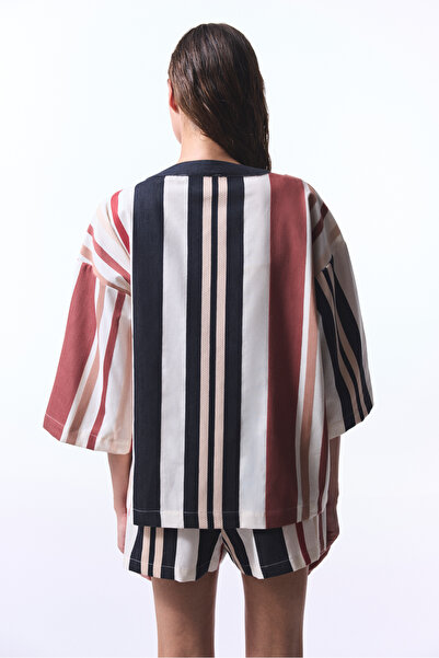 Penti Shay Striped Ethnic Pattern V-Neck Oversize κιμονό