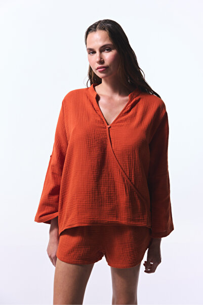 Penti Normal V-Neck Orange Women's Shirt Plk9044825Iy