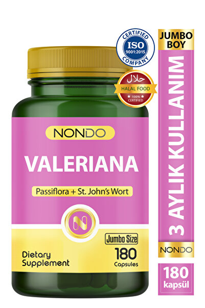Nondo Valeriana Kedi Otu Jumbo Boy 180 Kapsül Pasiflora, Sarı Kantaron Rahat bir uyku