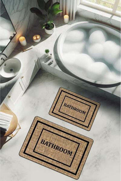 Dolce Mariee Washable Non-Slip Based Modern Patterned 2-Piece Bathroom Mat Se...