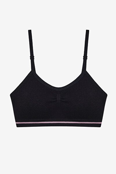 Penti Girl's Black Seamless Half Tank Top