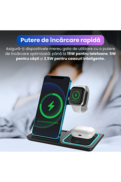 OEM Stație de încărcare wireless 3 în 1 pentru iPhone, Apple Watch și AirPods — 15W