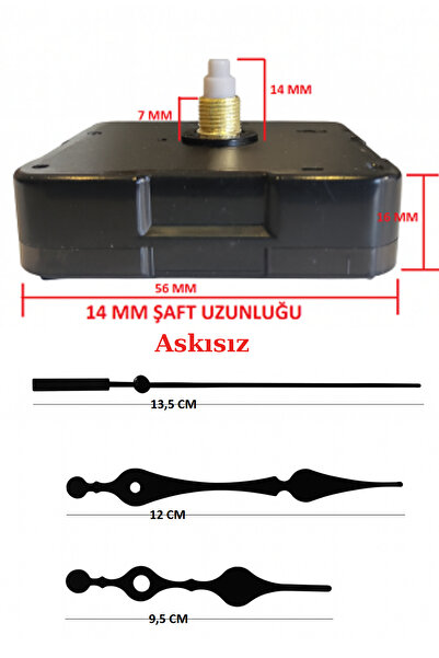 EXİZ TİCARET Saat Mekanizması, Akar Sessiz Duvar Saati Mekanizması 14 Mm Şaft Askısız (akrep-yelkovan-saniye)