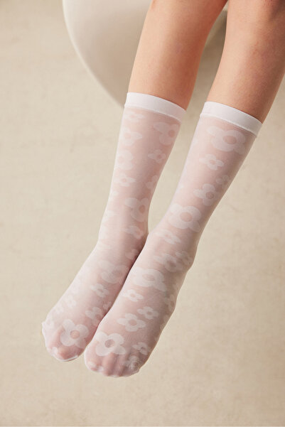 Penti White Daisy Patterned Socks