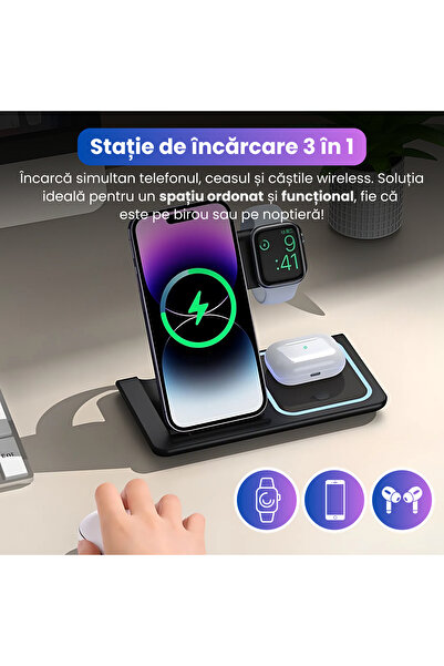 OEM Stație de încărcare wireless 3 în 1 pentru iPhone, Apple Watch și AirPods — 15W