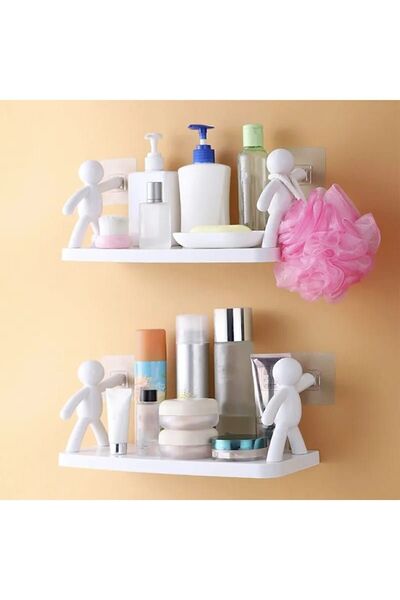 Genel Markalar Pratik Banyo Mutfak Rafı Yapıştırmalı Etejer Yapışkanlı Raf banyo etejeri 34 x 12 cm