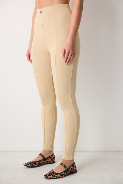 Penti Beige High Waist Buttoned Ankle Length Leggings