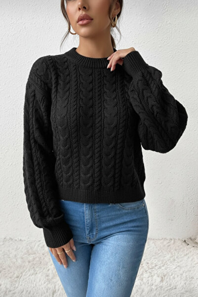 NEWCO Knit Detailed Patterned Loose Knitwear Sweater Crew Neck Comfortable Fi...