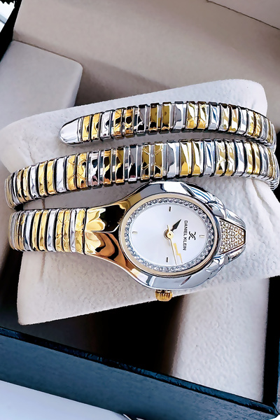 Daniel Klein Snake Watch Model - Women's Wrist Watch, Waterproof Gold Silver Steel Band - Bracelet Gift Gdkb2012C2