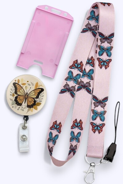 MİLLENEX Renkli Kelebekler Yaka Kartı Boyun Askı İpi 3’lü Set Boyun İpi Yoyo ...