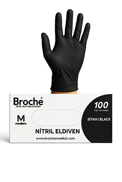 Medicalx Broche Siyah Nitril Muayene Eldiveni 100 lü Paket - Medium