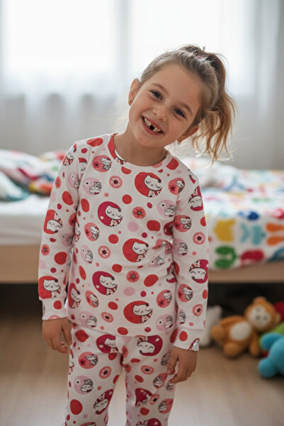 Zekalya Σετ πιτζάμες για κορίτσια με χαριτωμένο σχέδιο γατιού - Βαμβακερό ύφασμα Interlock
