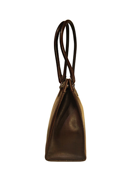 GÖN Women's Handmade Leather Snap Closure Logo Detailed Hand and Shoulder Bag Armo