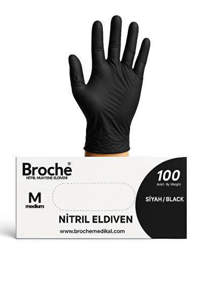 Broche Siyah Nitril Pudrasız Muayene Eldiveni 100’lü - Medium