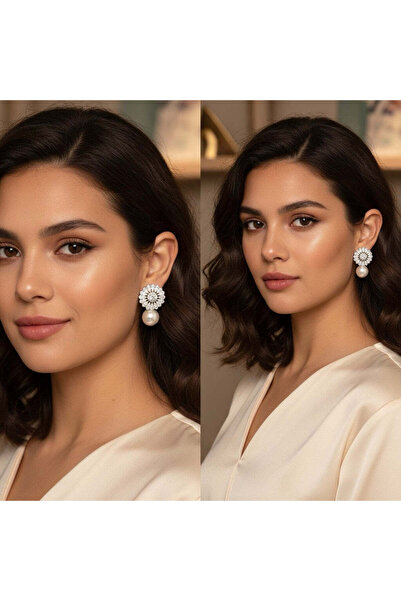 Pursehuit Cercei de culoare argintie cu perle și zirconii, Tiana C19