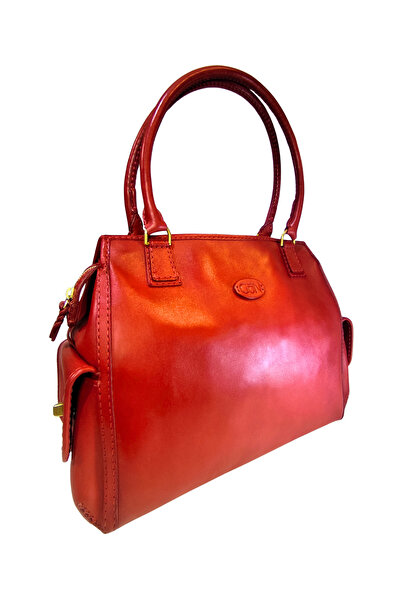 GÖN Women's Handmade (Handmade) Zipper Closure Genuine Leather Hand and Shoulder Bag Ertica