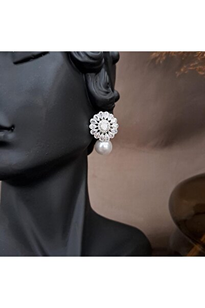 Pursehuit Cercei de culoare argintie cu perle și zirconii, Tiana C19