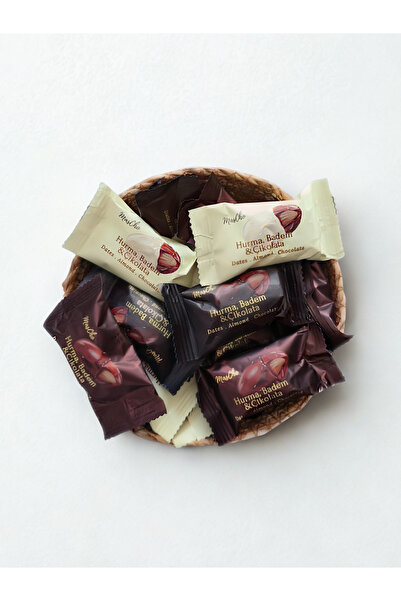 KÖKNAR SÜTLÜ, BİTTERLİ, BEYAZ ÇİKOLATA KAPLI BADEMLİ HURMA 500GR