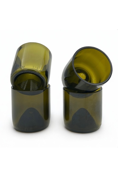 Reglasstic Sip & Sustain – El Yapımı Upcycle 4'lü Cam Bardak Seti (Koyu Yeşil, 200 ml)