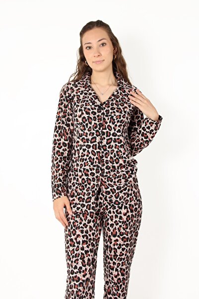Mckanzie 02258 Leopard Uzunkol Top Long Bottom Pajama Set