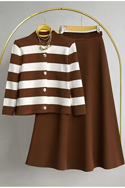 MODA VEDAT Γυναικεία Πλεκτά Ριγέ Λεπτομερής Φούστα