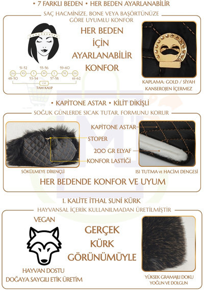 Mağazam Online Russian Style Long Fur Trendy Kalpak Hat Winter Plush Vegan Faux Fur - Soft Dark Brown Mottled