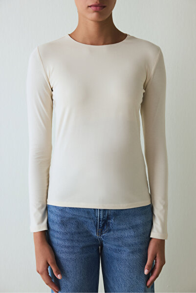 Penti Beige Crew Neck Slim Fit Long Sleeve Top