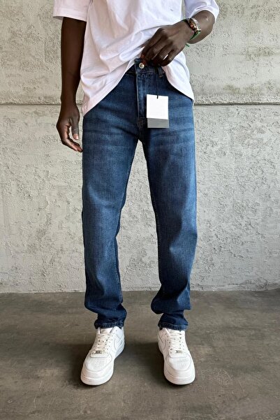 MADZEYMODA Ανδρικό τζιν παντελόνι με κανονική εφαρμογή μπλε λύκρα KE-912