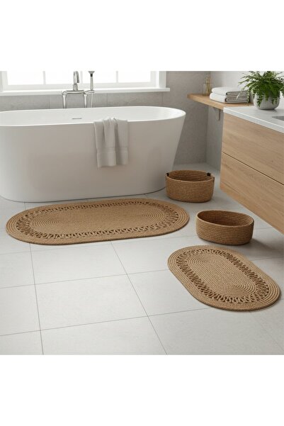 serelya طقم سجادة حمام من القش/الجوت مكون من 4 قطع |   سلة بيضاوية، مجموعة مم...