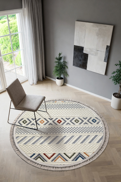 Colore Home Lapis Multi Renkli Bukle Yuvarlak Oval Salon Halısı Hav Vermez Mutfak Halısı Çocuk Odası Halısı