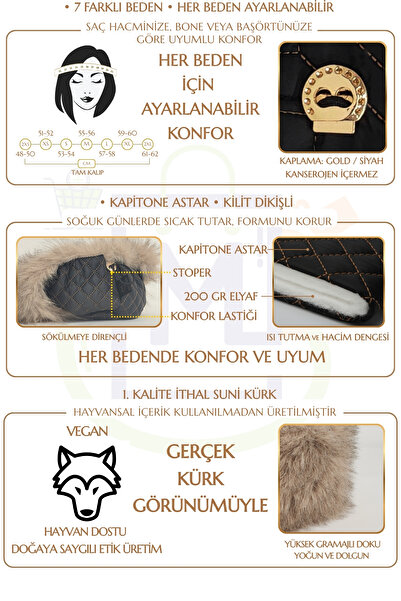 Mağazam Online Russian Style Long Fur Trendy Kalpak Hat Winter Plush Vegan Faux Fur - Soft Earth Grey