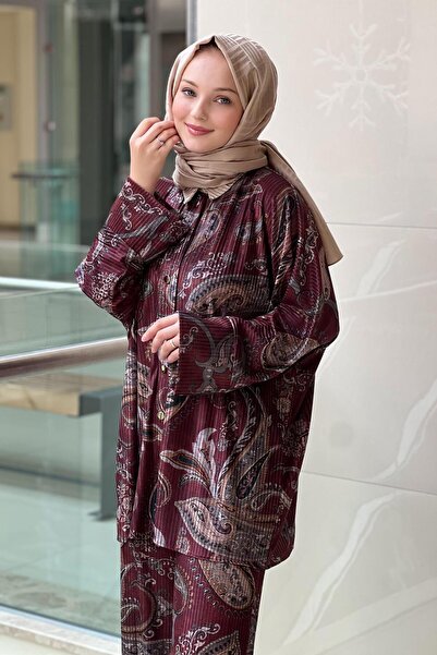 Ghisa Shawl Patterned Shirt Pants Set