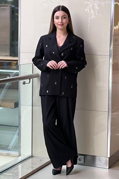 Ghisa Floral Patterned Sequin Embroidered Jacket Pants Set