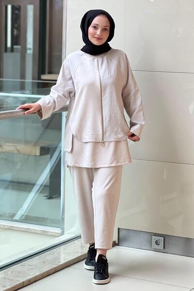 Ghisa Mixed Fabric Piece Patterned Tunic Pants Set