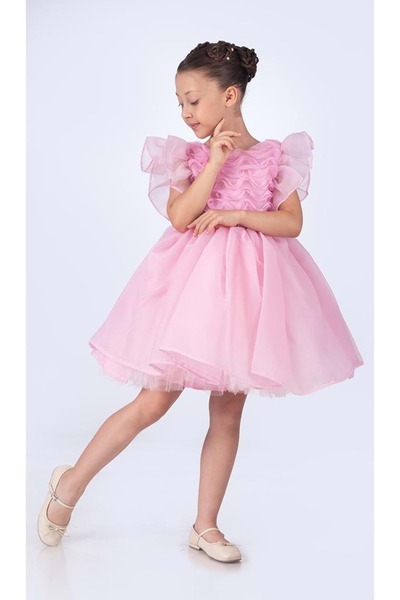 s.t. sebat tekstil Robesi Model Girls' Chiffon Evening Dress Pink