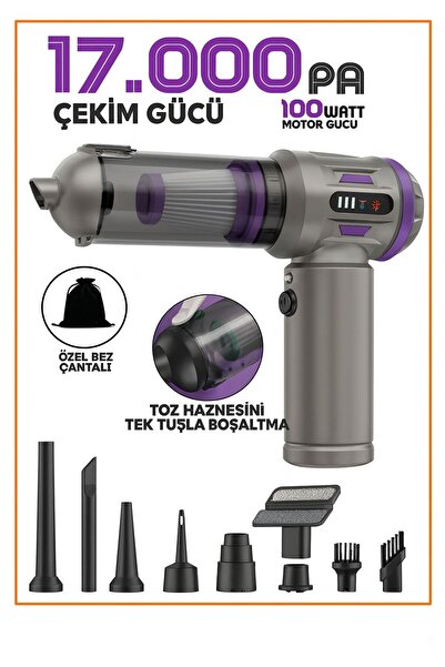 Brawi Şarjlı Kablosuz Araç İçi Süpürge | 17000PA Güçlü Vakum | Fırçasız Motor | Üfleme & Vakum