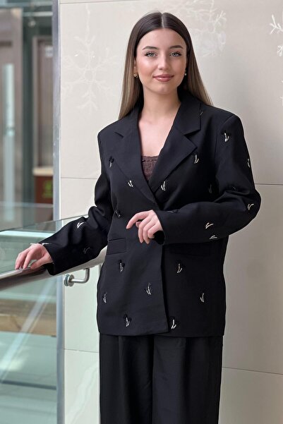 Ghisa Floral Patterned Sequin Embroidered Jacket Pants Set