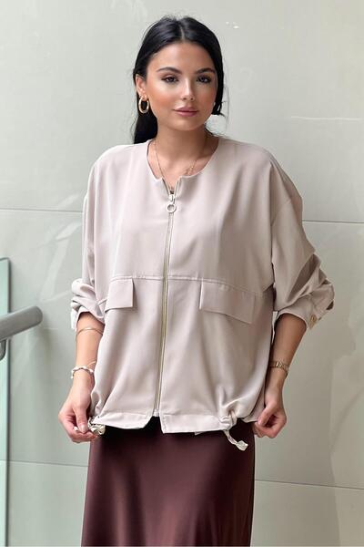 Ghisa Pocket Detailed Zippered Waist Drawstring Jacket