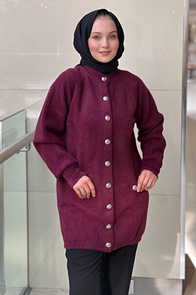 Nuss Angora Cardigan with Front Snap Button Pocket Detail