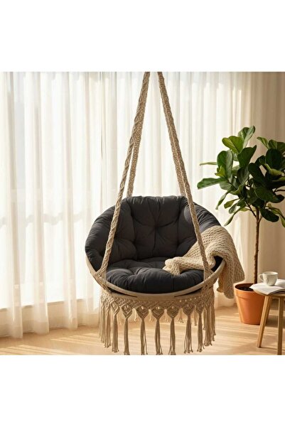 JANGEAR Makrome Salıncak Mınder Takimi Dolgolu Antrasit (sadece Minder Takımı )