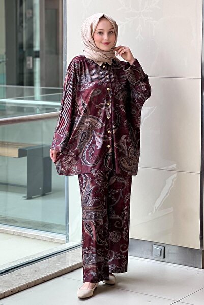 Ghisa Shawl Patterned Shirt Pants Set