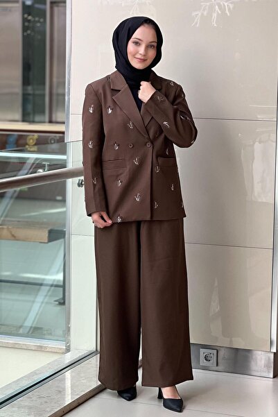 Ghisa Floral Patterned Sequin Embroidered Jacket Pants Set