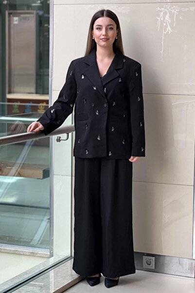 Ghisa Floral Patterned Sequin Embroidered Jacket Pants Set