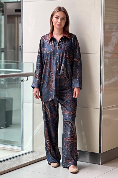 Ghisa Shawl Patterned Shirt Pants Set