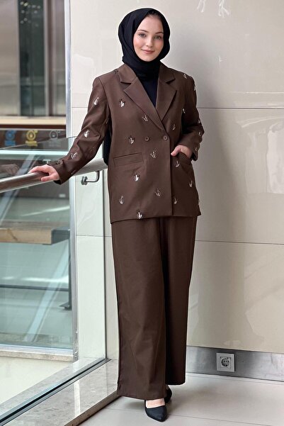 Ghisa Floral Patterned Sequin Embroidered Jacket Pants Set