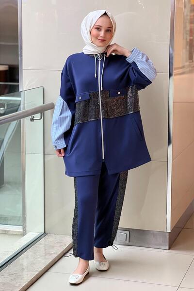 Ghisa Renkli Payet Detaylı Modal Pantolonlu Takım