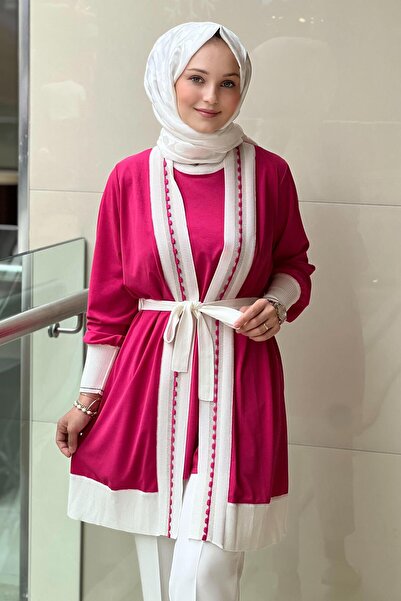 Ghisa Knitwear Rib Detail Belted Inner Outer Double Set